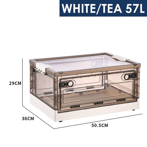 [XXX768XXXS12WHGR] Transparent Foldable Storage Box with Side Door Opening and Wheels - Four Doors - OEM - 57L - White or Grey