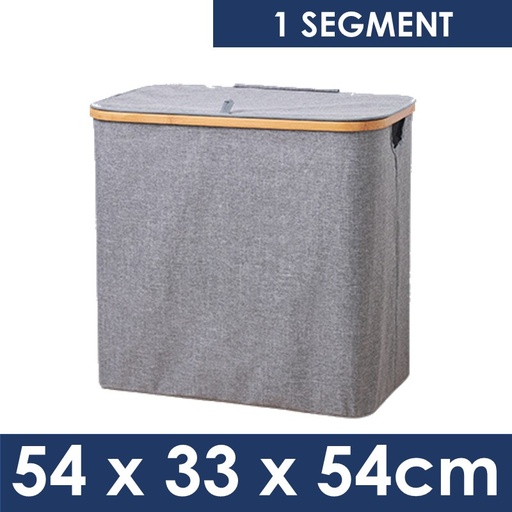 [XXX771XXXV56XGRY] Laundry Basket with Bamboo Ring and Fold Cover - OEM - 54cm x 33cm x 50cm - Grey