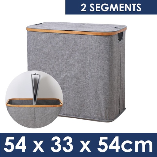 [XXX772XXXV56XGRY] Laundry Basket with Bamboo Ring and Split-Half Cover - OEM - 54cm x 33cm x 50cm - Grey
