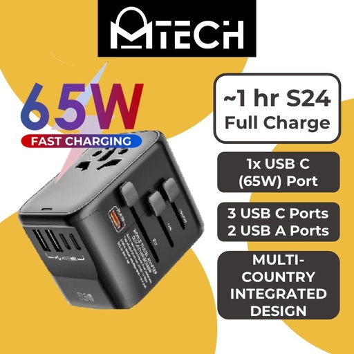 [MTC060XXXXXXXBLK] 65W TravelCharge Universal Travel Adapter - MTech - Black