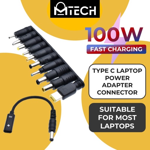 [MTC061XXXXXXXBLK] Type C Laptop 100W Power Adapter Connector Dc Plug - MTech - Black