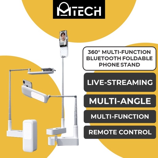 [MTC069XXXXXXXWHT] 360 Degree Multi Function Bluetooth Foldable Phone Stand - MTech - White
