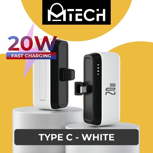 [MTC070XXXC03XWHT] Mini Capsule Type C 20W Charge Power Bank - MTech - 5000mAh - White