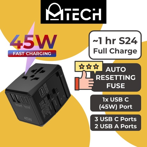 [MTC084XXXXXXXBLK] [EOL][DSC] 45W TravelCharge Universal Travel Adapter - MTech - Black