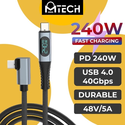 [MTC095378L11XBLK] Type C to Type C - SilkyFastLED L-Shaped USB4 240W 40GBPs 8K - MTech - 1.2M - Black