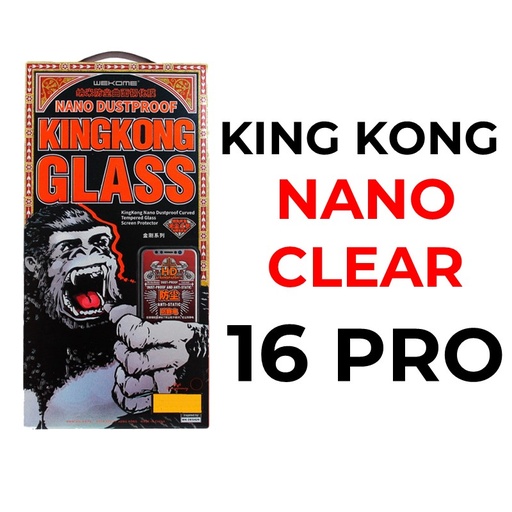 [XWK153697T02XBLK] iPhone 16 Pro 6.3 - King Kong Series Nano Dustproof Curved Tempered Glass - WTP-029 - WK - Clear - Black