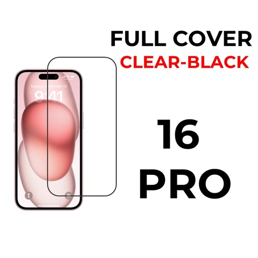 [XXX593697T02XBLK] iPhone 16 Pro 6.3 in - Tempered Glass Full Coverage - OEM - Clear - Black