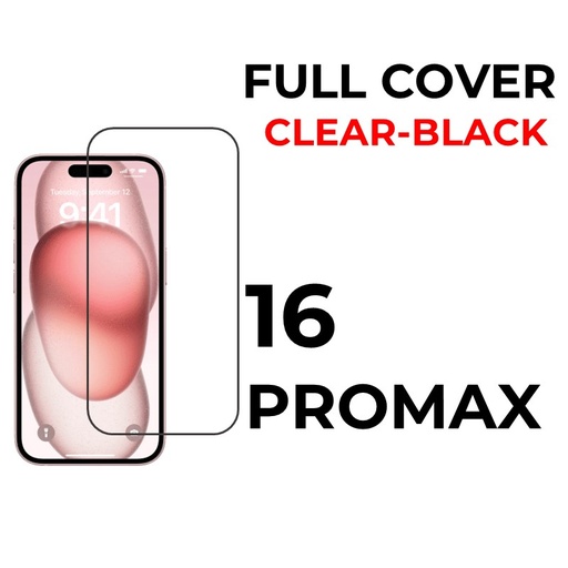 [XXX593698T02XBLK] iPhone 16 Pro Max 6.9 in - Tempered Glass Full Coverage - OEM - Clear - Black