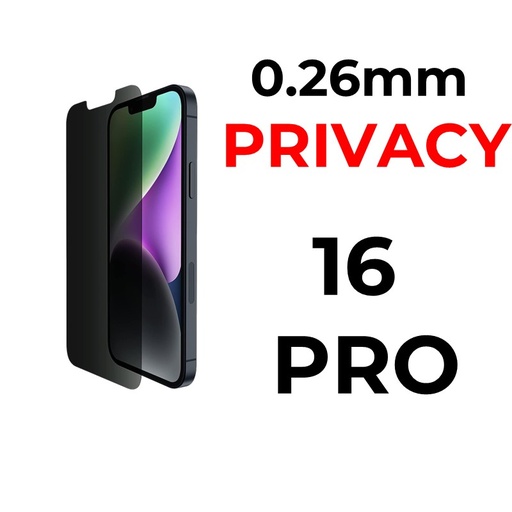 [XXX029697XXX0014] iPhone 16 Pro 6.3 in - Tempered Glass - Flat Surface - 0.26mm - OEM - Privacy
