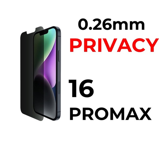 [XXX029698XXX0014] iPhone 16 Pro Max 6.9 in - Tempered Glass - Flat Surface - 0.26mm - OEM - Privacy