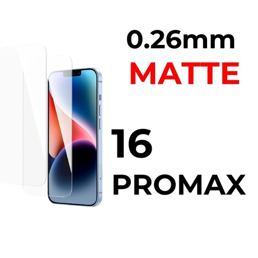 [XXX029698XXXMATT] iPhone 16 Pro Max 6.9 in - Tempered Glass - Flat Surface - 0.26mm - OEM - Matte