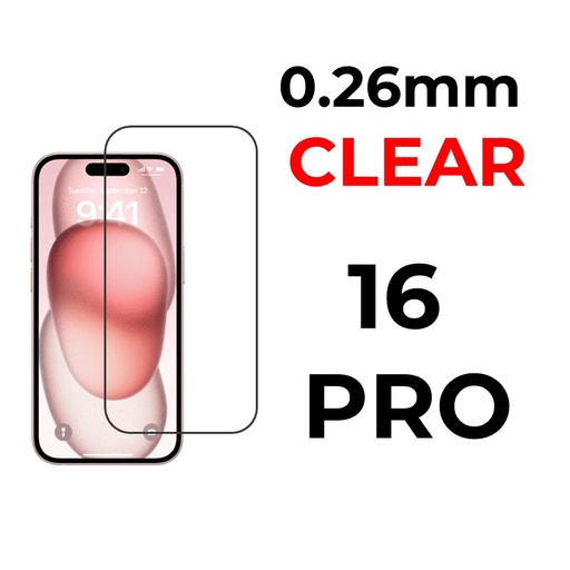 [XXX029697XXXXCLR] iPhone 16 Pro 6.3 in - Tempered Glass - Flat Surface - 0.26mm - OEM - Clear