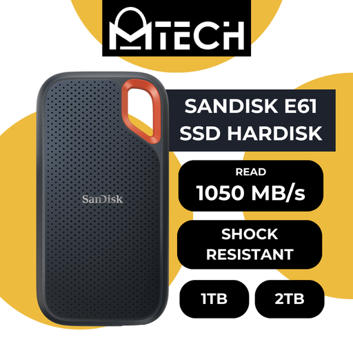 [SAN032XXXS10XBLK] E61- Extreme Portable SSD 1050MB/s R 1000MB/s W USB 3.2 Gen 2 - Sandisk - 2TB - Black