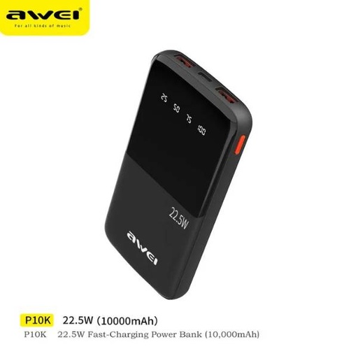 [AWE058XXXC06XBLK] P10K Power Bank - Awei - 10000mAh - Black
