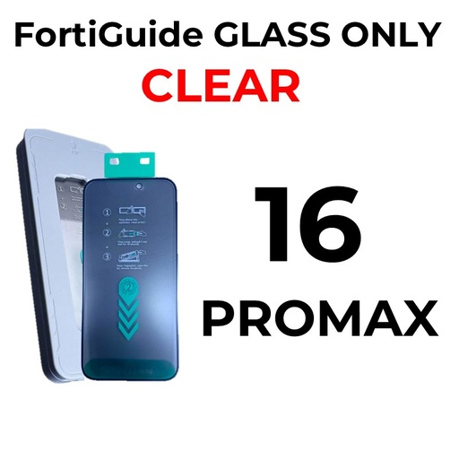 [MTC117698T02XBLK] iPhone 16 Pro Max 6.9 in - GLASS ONLY FortiGuide Tempered Glass Screen Protector - MTech - Clear - Black
