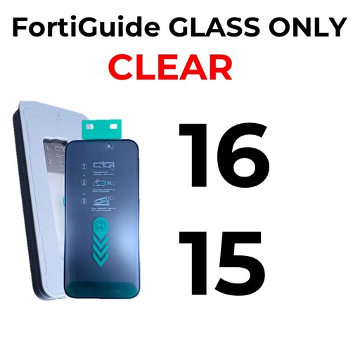 [MTC117667T02XBLK] iPhone 16 or 15 - 6.1 in - GLASS ONLY FortiGuide Tempered Glass Screen Protector - MTech - Clear - Black 