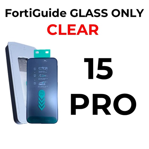 [MTC117664T02XBLK] iPhone 15 Pro 6.1 in - GLASS ONLY FortiGuide Tempered Glass Screen Protector - MTech - Clear - Black