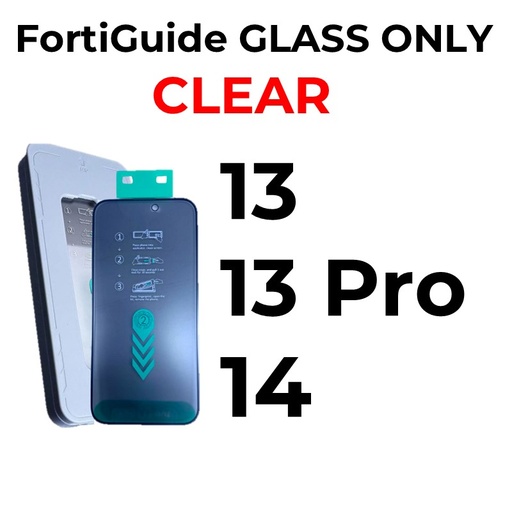 [MTC117551T02XBLK] iPhone 13 or 13 Pro or 14 - 6.1 in - GLASS ONLY FortiGuide Tempered Glass Screen Protector - MTech - Clear - Black