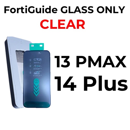 [MTC117550T02XBLK] iPhone 13 Pro Max or 14 Plus - 6.7 in - GLASS ONLY FortiGuide Tempered Glass Screen Protector - MTech - Clear - Black