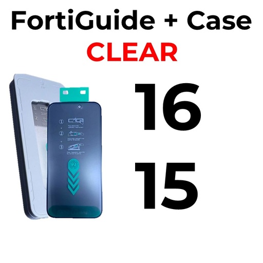 [MTC118667T02XGRY] iPhone 16 or 15 - 6.1 in - Case + FortiGuide Tempered Glass Screen Protector - MTech - Clear - Grey