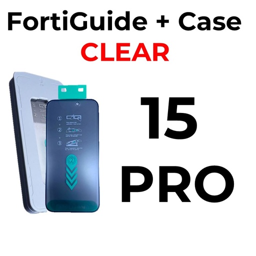 [MTC118664T02XGRY] iPhone 15 Pro 6.1 in - Case + FortiGuide Tempered Glass Screen Protector - MTech - Clear - Grey