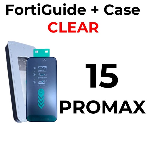 [MTC118665T02XGRY] iPhone 15 Pro Max 6.7 in - Case + FortiGuide Tempered Glass Screen Protector - MTech - Clear - Grey