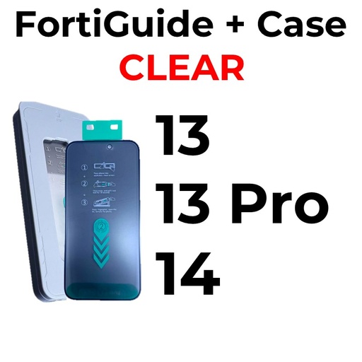[MTC118551T02XGRY] iPhone 13 or 13 Pro or 14 - 6.1 in - Case + FortiGuide Tempered Glass Screen Protector - MTech - Clear - Grey