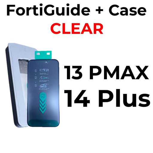 [MTC118550T02XGRY] iPhone 13 Pro Max or 14 Plus - 6.7 in - Case + FortiGuide Tempered Glass Screen Protector - MTech - Clear - Grey