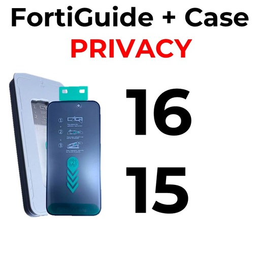 [MTC118667T04XGRY] iPhone 16 or 15 - 6.1 in - Case + FortiGuide Tempered Glass Screen Protector - MTech - Privacy - Grey