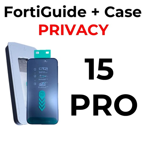 [MTC118664T04XGRY] iPhone 15 Pro 6.1 in - Case + FortiGuide Tempered Glass Screen Protector - MTech - Privacy - Grey
