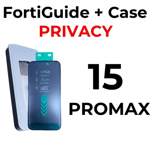 [MTC118665T04XGRY] iPhone 15 Pro Max 6.7 in - Case + FortiGuide Tempered Glass Screen Protector - MTech - Privacy - Grey
