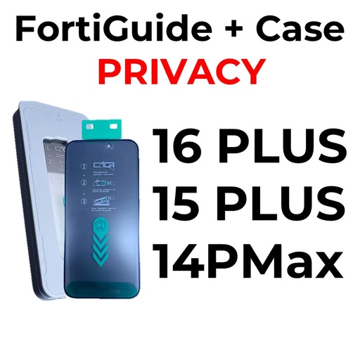 [MTC118668T04XGRY] iPhone 16 Plus or 15 Plus or 14 Pro Max - 6.7 in - Case + FortiGuide Tempered Glass Screen Protector - MTech - Privacy - Grey