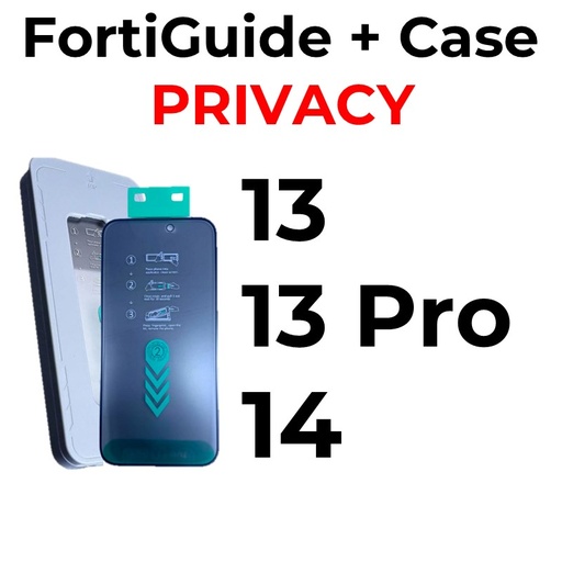 [MTC118551T04XGRY] iPhone 13 or 13 Pro or 14 - 6.1 in - Case + FortiGuide Tempered Glass Screen Protector - MTech - Privacy - Grey
