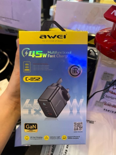 [AWE067XXXXXXXBLK] C-852 - 45W Multifunctional Fast Charger Adapter - Awei - Black