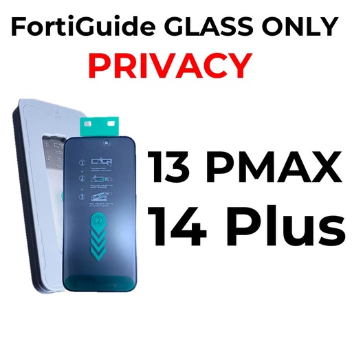[MTC117550T04XBLK] iPhone 13 Pro Max or 14 Plus - 6.7 in - GLASS ONLY FortiGuide Tempered Glass Screen Protector - MTech - Privacy - Black