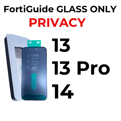 [MTC117551T04XBLK] iPhone 13 or 13 Pro or 14 - 6.1 in - GLASS ONLY FortiGuide Tempered Glass Screen Protector - MTech - Privacy - Black