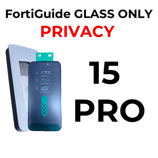 [MTC117664T04XBLK] iPhone 15 Pro 6.1 in - GLASS ONLY FortiGuide Tempered Glass Screen Protector - MTech - Privacy - Black 