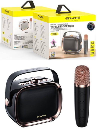 [AWE081XXXXXXXBLK] Portable Mini Karaoke Wireless Speaker With Microphone - Y889 - Awei - Black