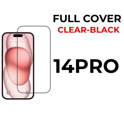 [XXX593606T02XBLK] iPhone 14 Pro 6.1 in - Tempered Glass Full Coverage - OEM - Clear - Black