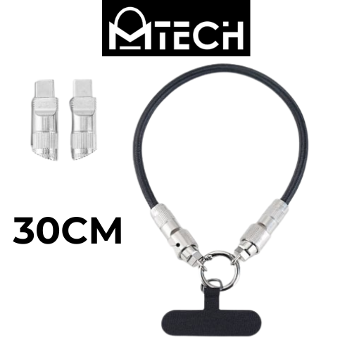 [MTC143378L37XBLK] Type C to Type C - Braided Wrist Strap Cable - MTech - 30cm - Black