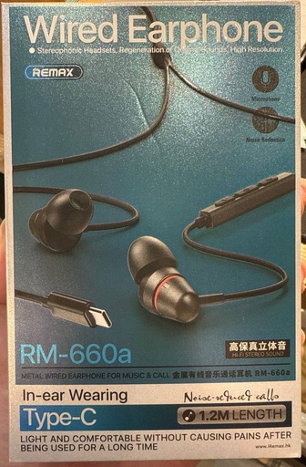 [RMX744XXXL11TRBK] IN-ear Wired Type C Earpiece - RM-660a - REMAX - 1.2M - Tarnish Black