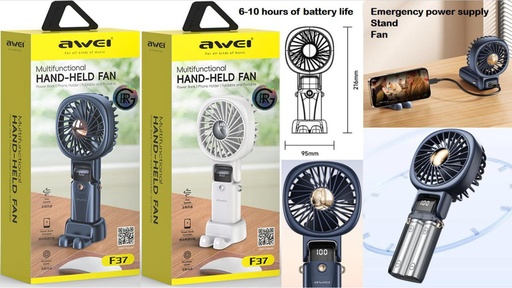 [AWE087XXXXXXXBLU] F37 Multifunctional Hand Held Fan - Awei - Blue